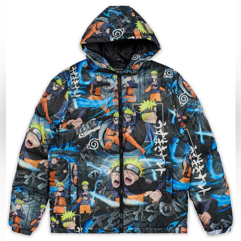 Reason Naruto puffer Black Hooded Jacket